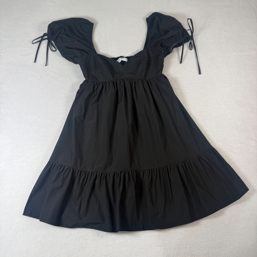 Amanda Uprichard Mini Dress Womens Small Black Polyester Babydoll Puff Sleeve